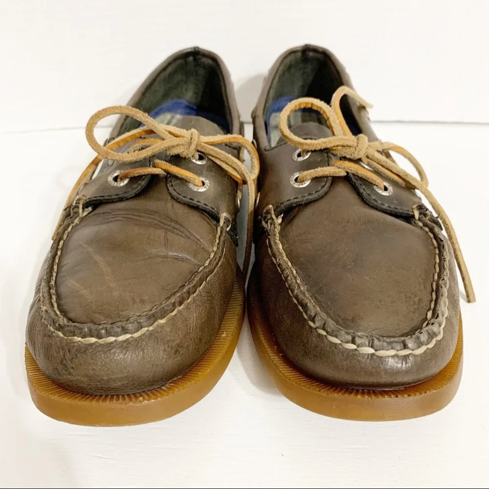 Sperry Classic Topsider Leather 2-Eye Lace Up Leather Laces Boat Shoes Brown 🟫